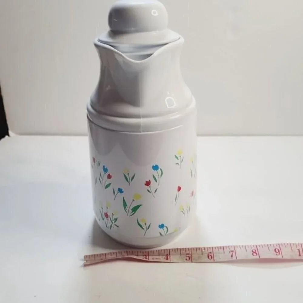 Vintage 80s Phoenix Insulated Thermal Carafate White Floral Tulip with Lid